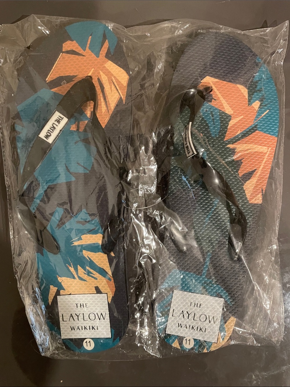 The Laylow Waikiki Tropical Print Flip Flops - Teal & Orange